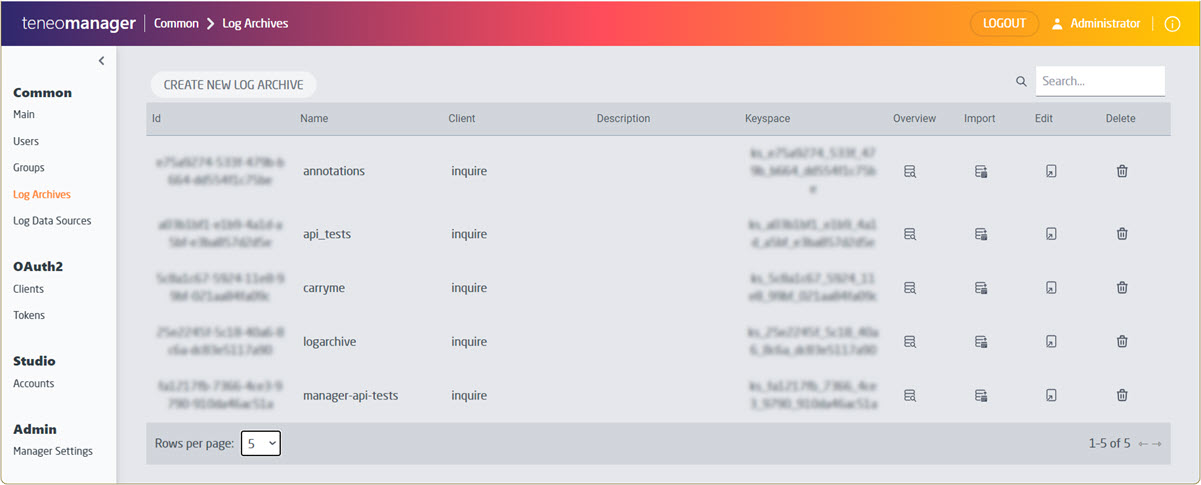 Teneo Manager Log Archives page