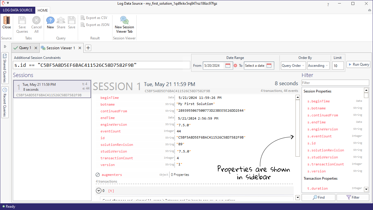 TQL - Properties Sidebar