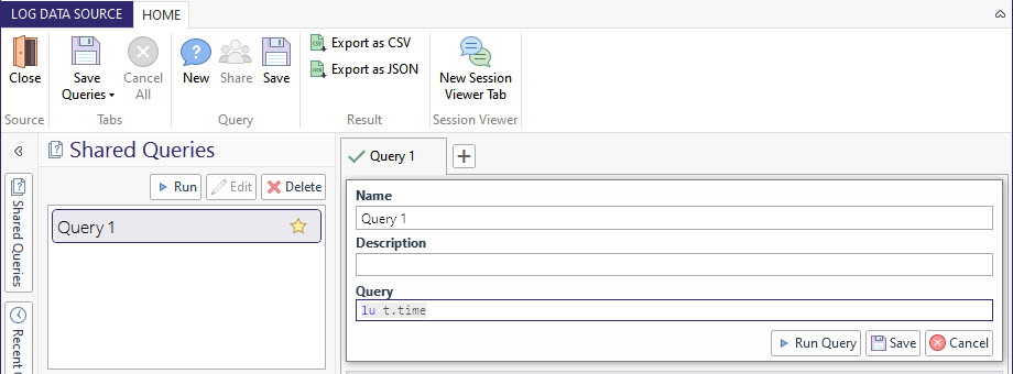 Shared Query dialogue window